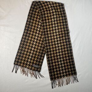 Made in Scotland 100% Cashmere Houndstooth Scarf Brown Ombre Fringe Soft